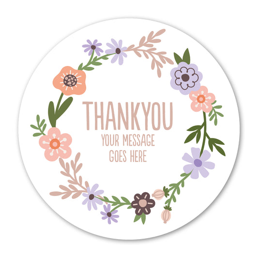Self Adhesive Paper Label - Custom Circle of Flowers Thank You Label