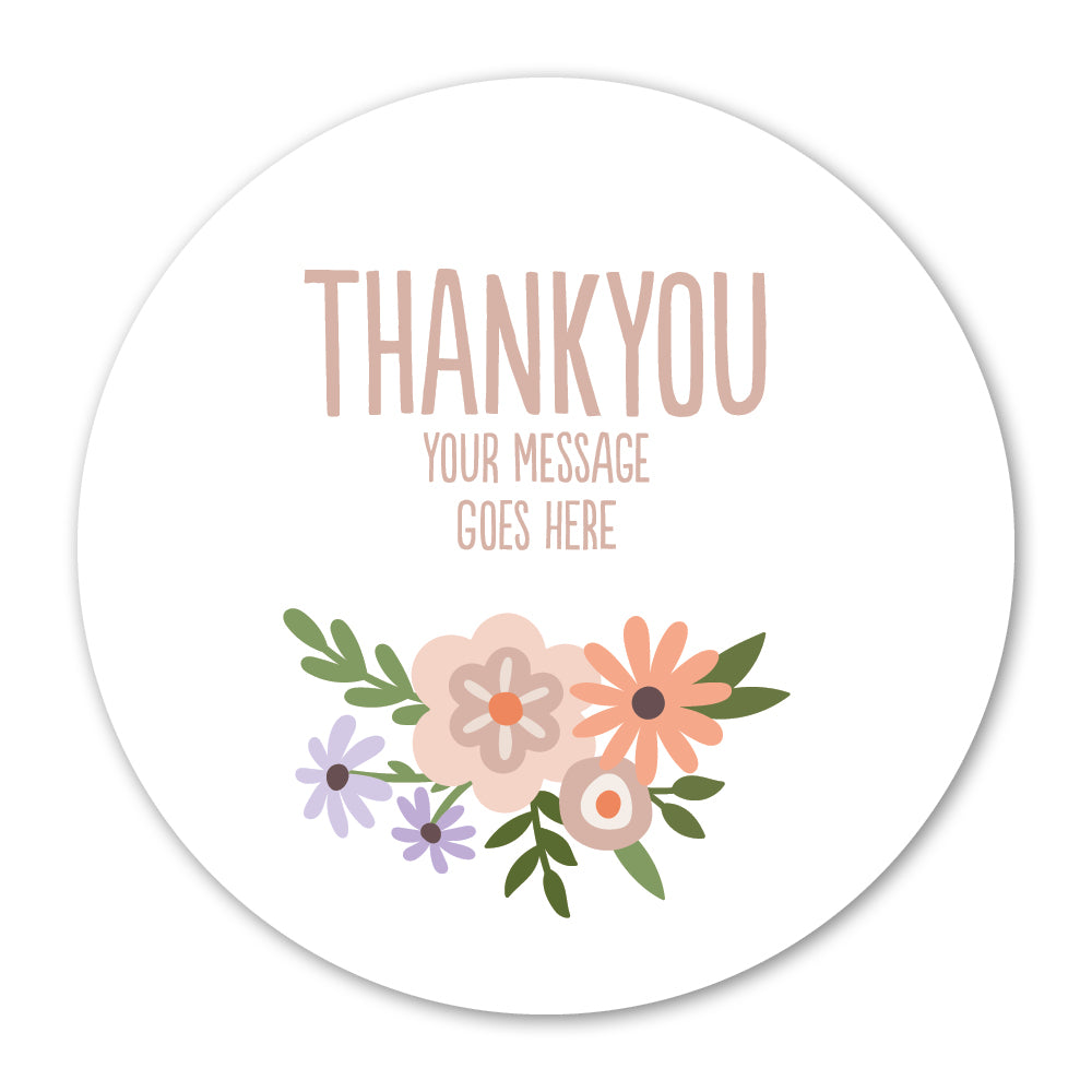 Self Adhesive Paper Label - Personalised Flowers Thank You Label