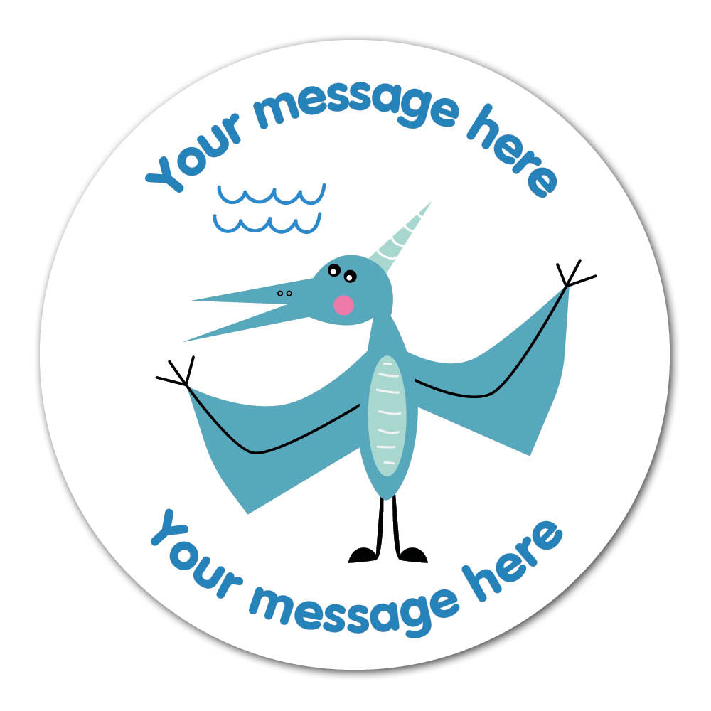 Self Adhesive Paper Label - Personalised Blue Pterodactyl Reward Label