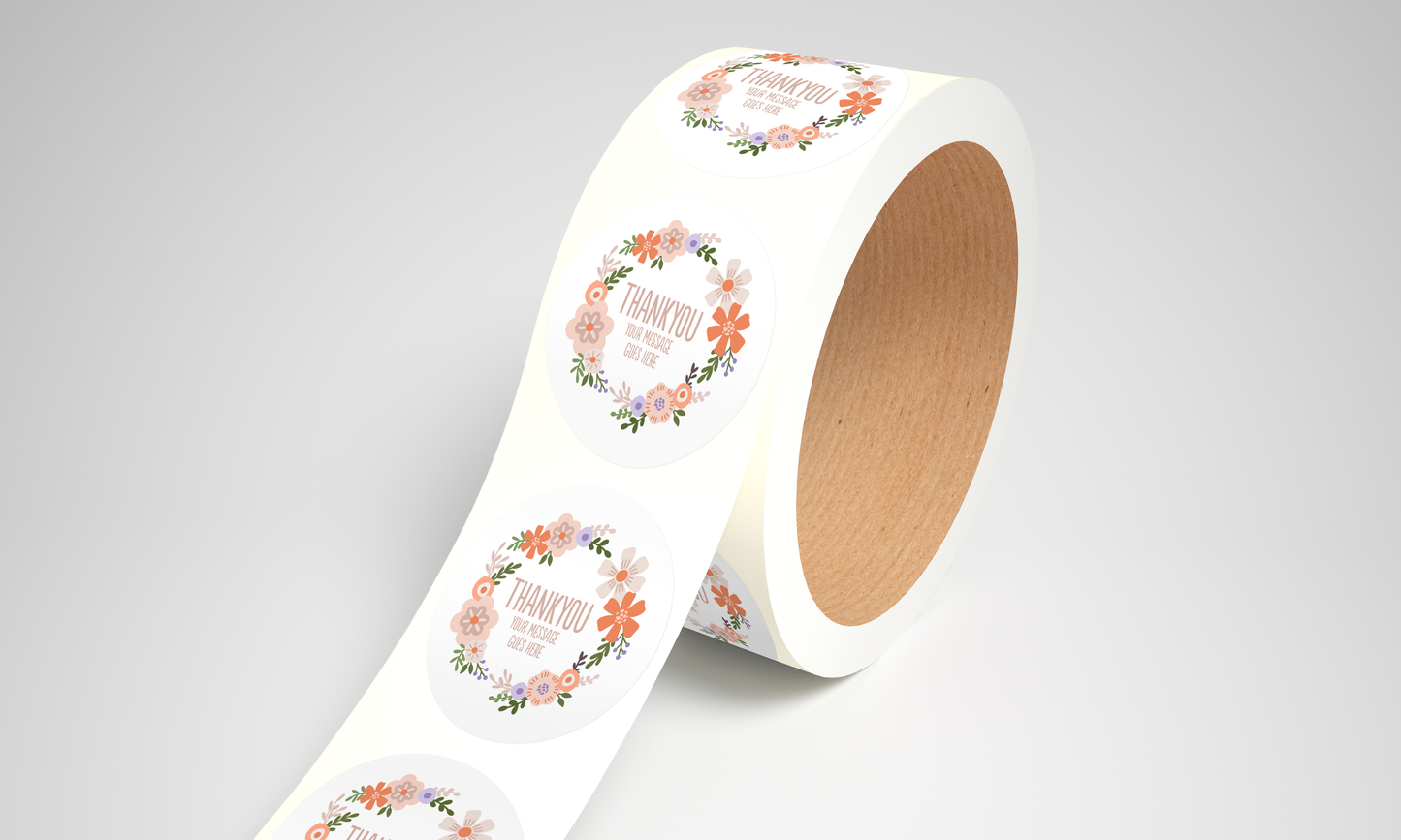 Self Adhesive Paper Label - Personalised Circle Of Flowers Thank You Label