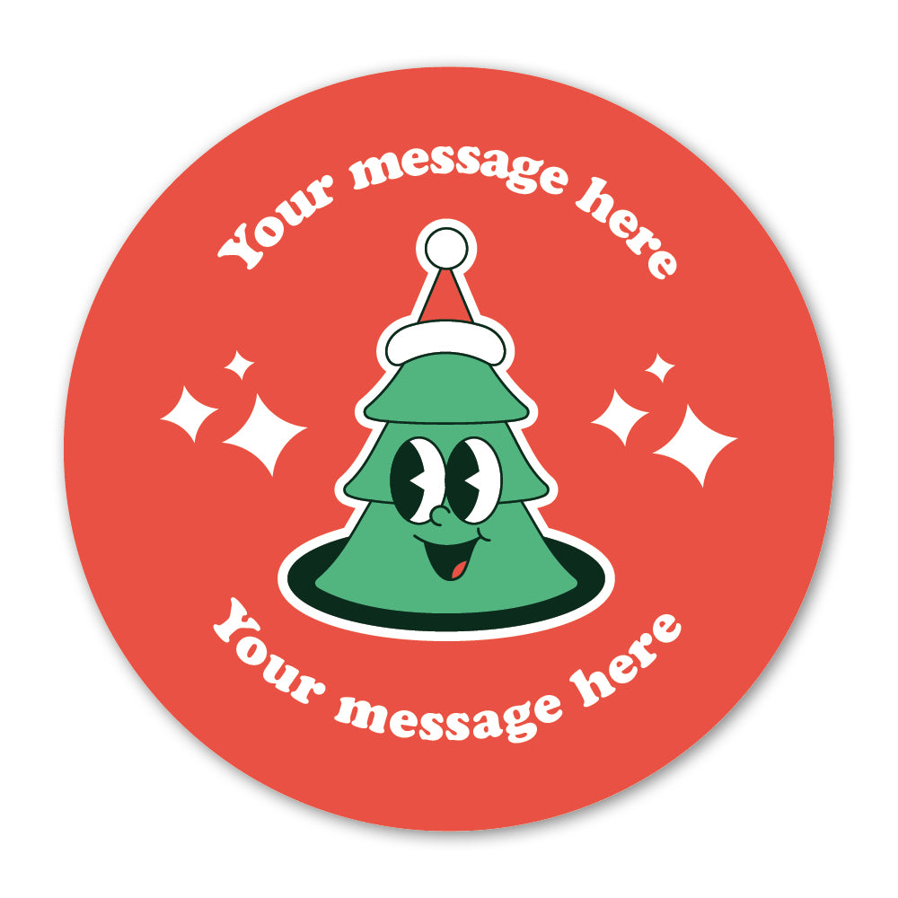 Retro Tree Christmas Gift Label