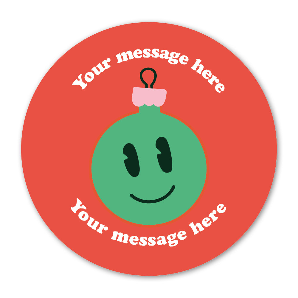 Retro Happy Bauble Christmas Gift Label