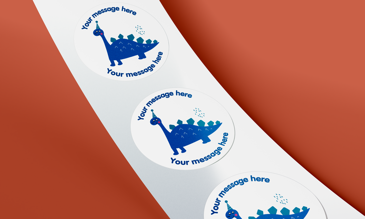 Personalised Self Adhesive Paper Reward Label - Blue Stegosaurus Label